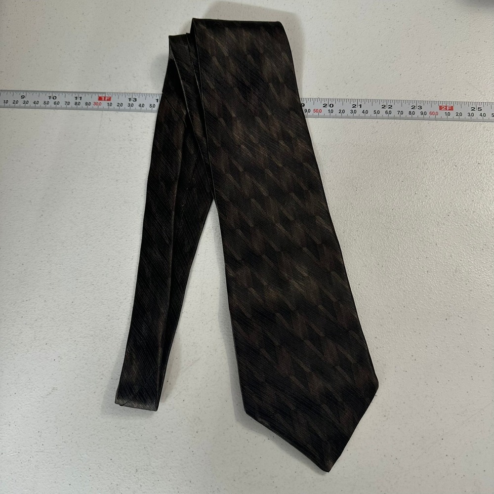 IV Front Mens Silk Necktie Brown Black Herringbone Pattern Woven Tie USA Made